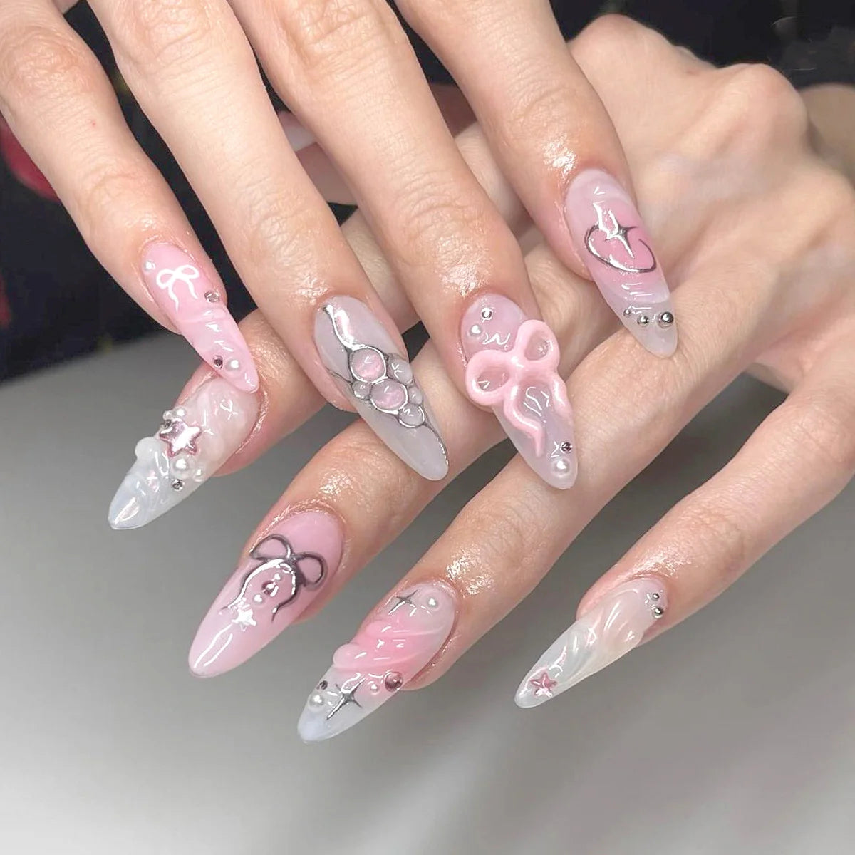White French Short 3D Press on Nails
