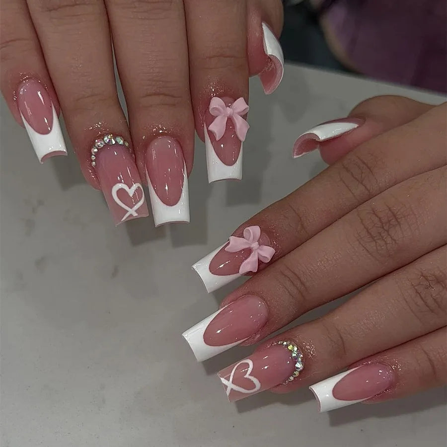 White French Short 3D Press on Nails