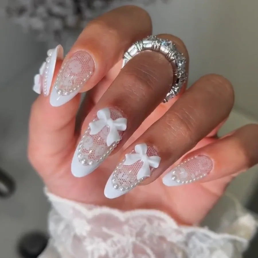 White French Short 3D Press on Nails