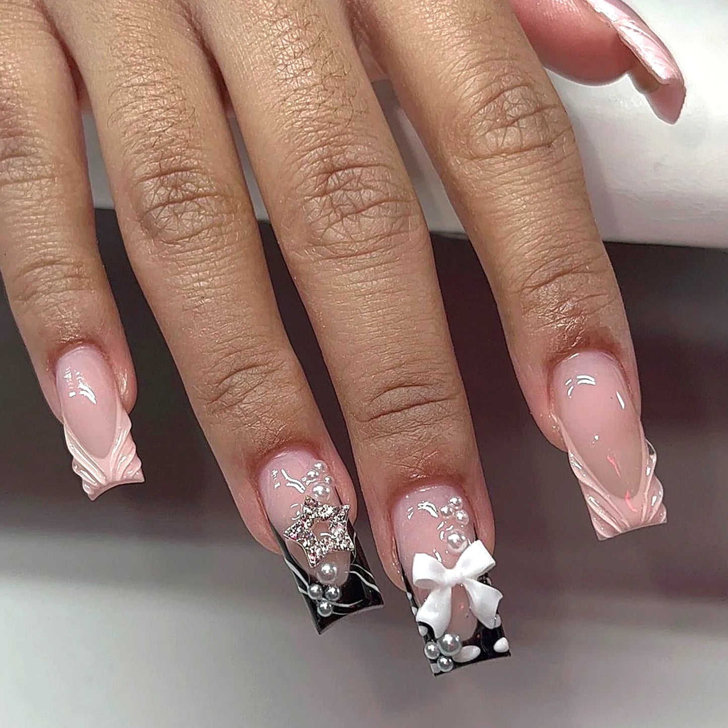 White French Short 3D Press on Nails