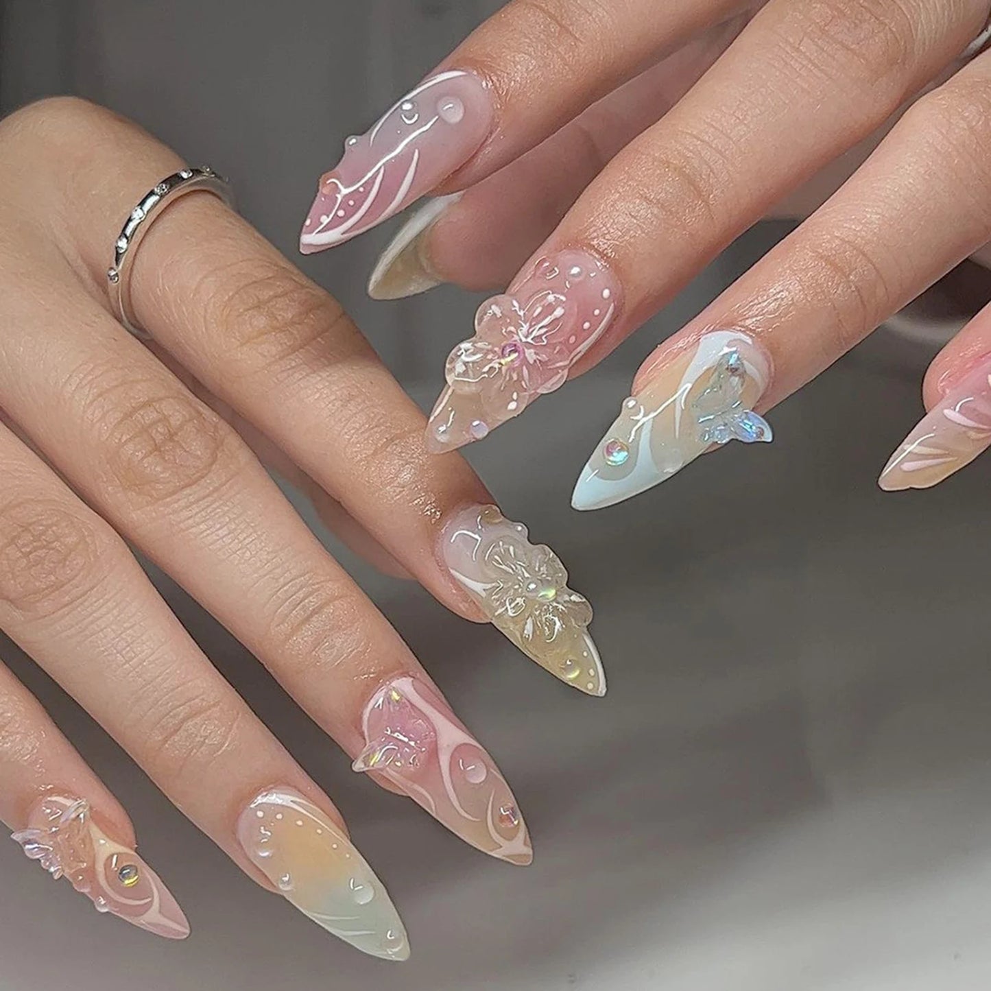 White French Short 3D Press on Nails
