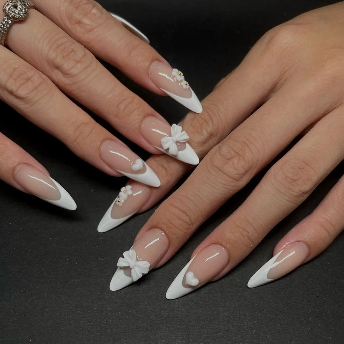 White French Short 3D Press on Nails