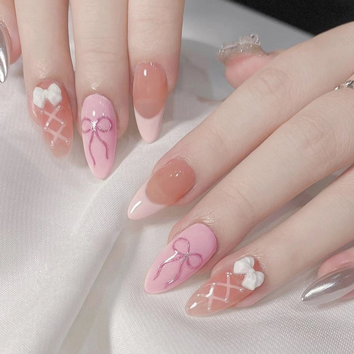 White French Short 3D Press on Nails