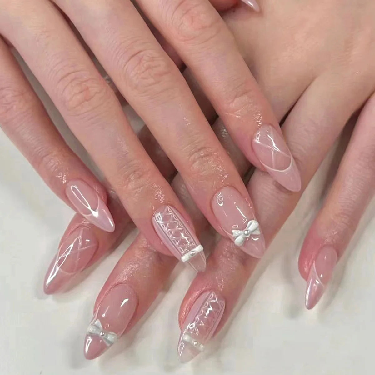 White French Short 3D Press on Nails