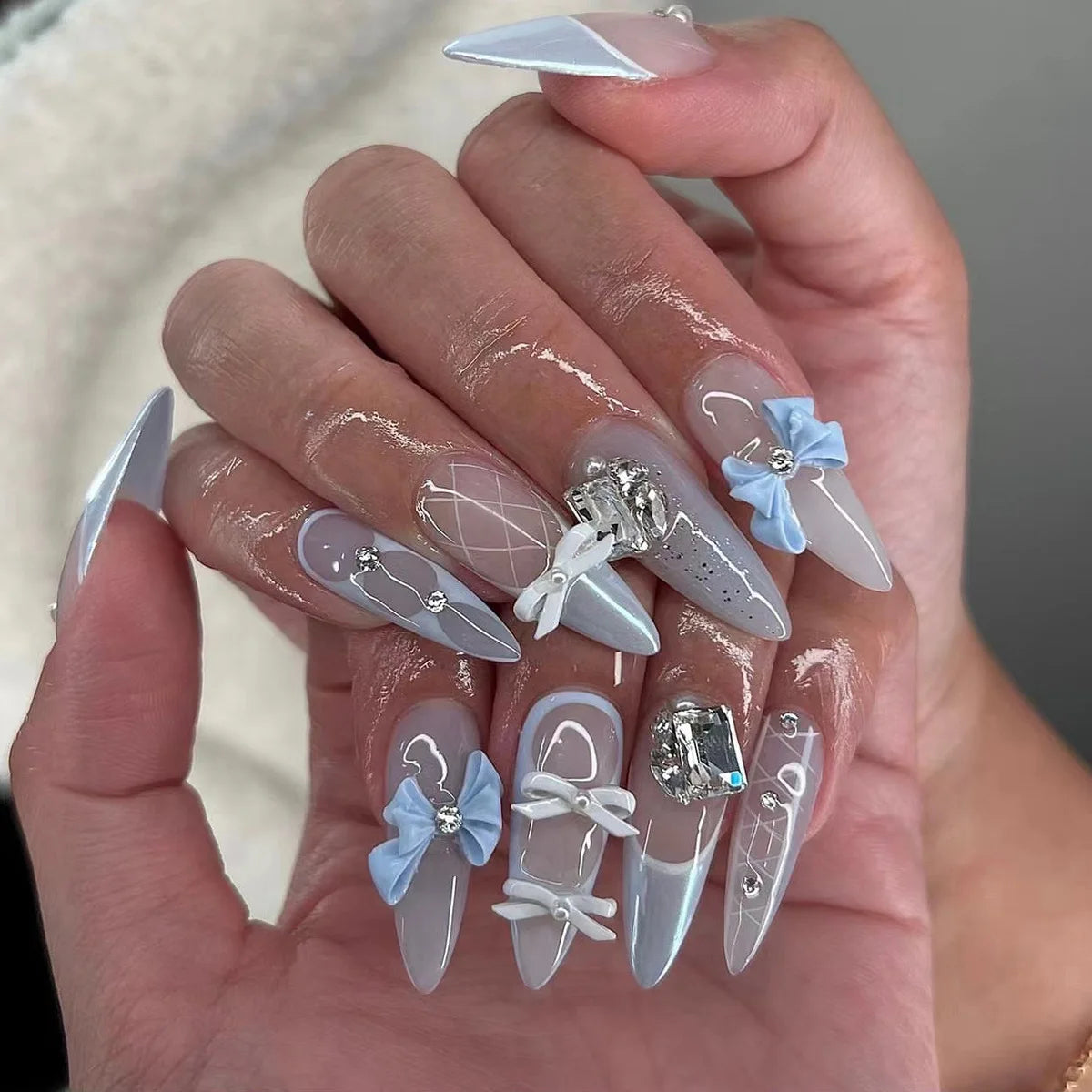 White French Short 3D Press on Nails
